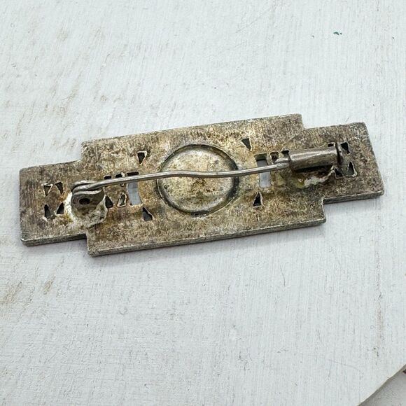 Antique Art Deco Rhinestone Brooch Pin Shadow Box Dried Flower Trombone Clasp - Picture 9 of 12